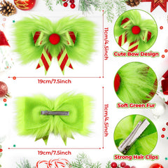 NFAMRZCAR 2pc Christmas hair bow on hair demonstrates secure alligator clip and comfortable wear