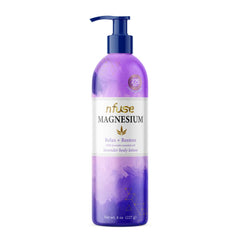 nfuse magnesium lotion bottle with lavender for relaxing skin and mild muscle comfort.