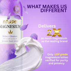 nfuse magnesium lotion texture swatch highlighting non-greasy, quick-absorb formula.
