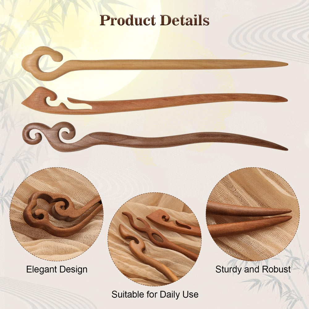 Ngdhkd peach wood hair sticks with carved patterns for elegant looks.