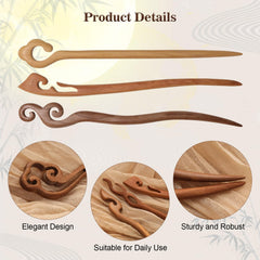 Ngdhkd peach wood hair sticks with carved patterns for elegant looks.