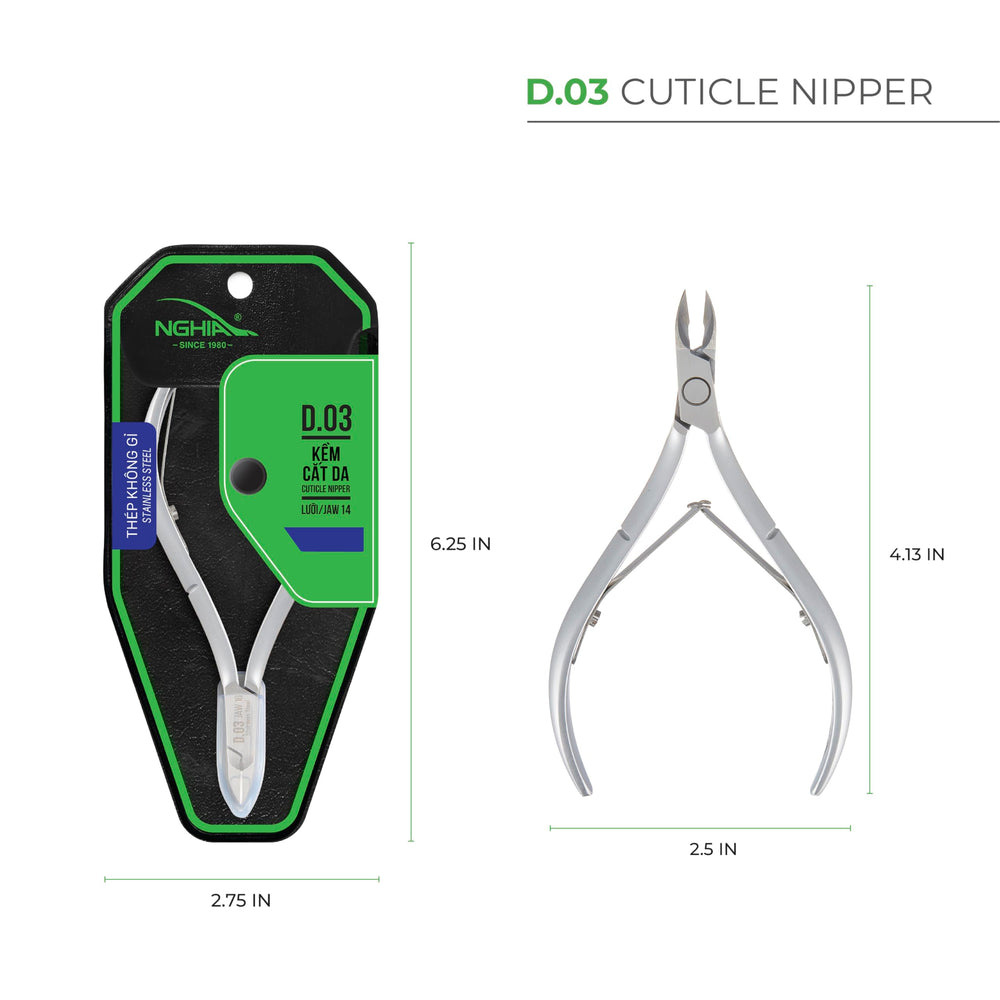 Nghia cuticle nipper D-03 JAW 16 ergonomic handle for comfortable use.