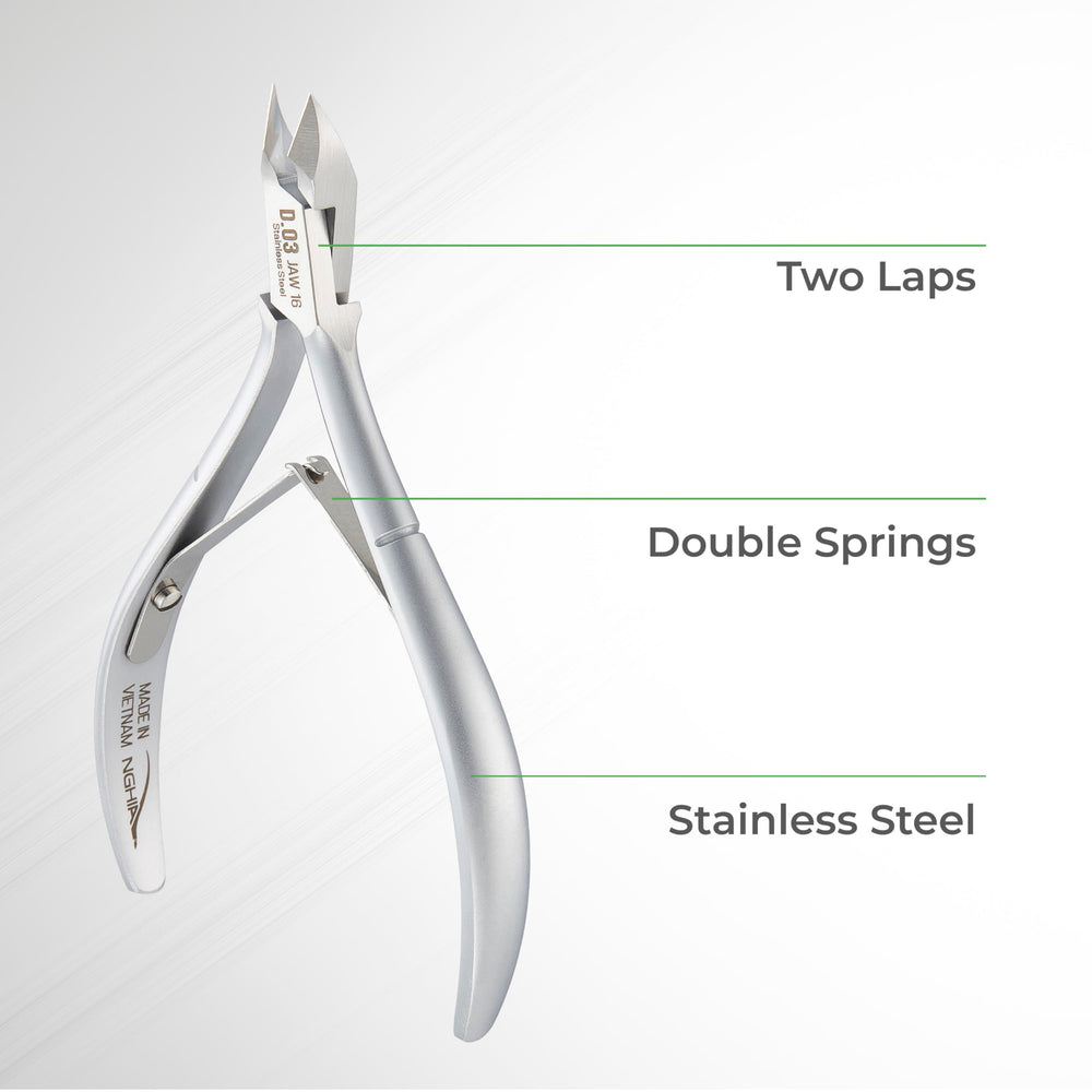 Nghia cuticle nipper D-03 JAW 16 stainless steel construction for lasting durability.