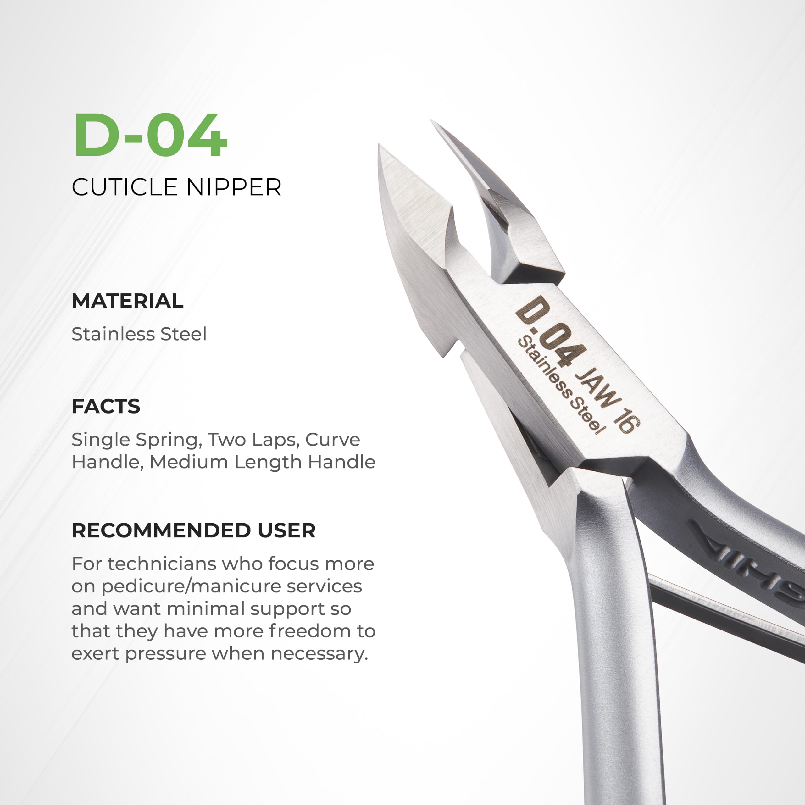 Nghia cuticle nipper D-04 spring option closeup demonstrates optional internal support feature.