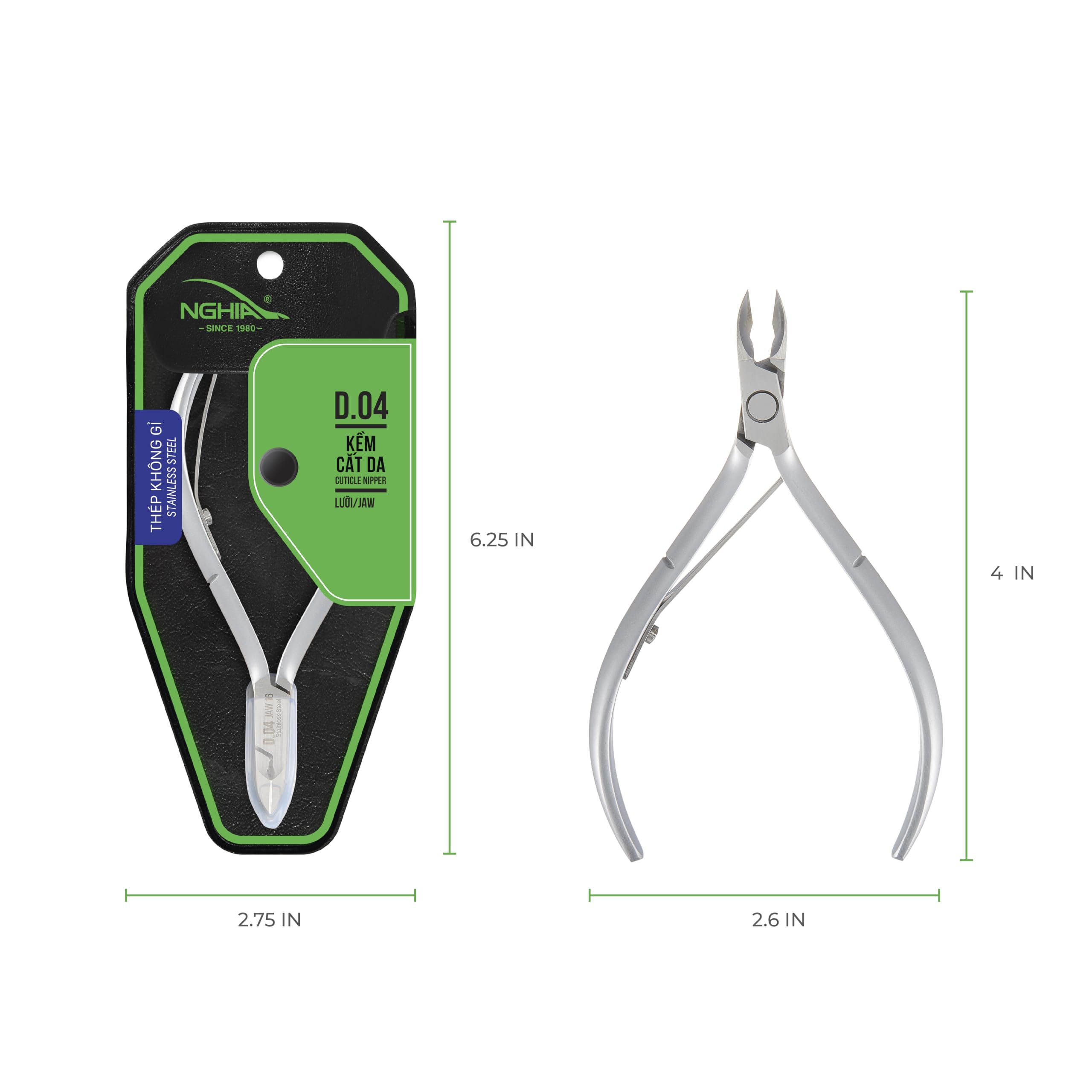 Nghia cuticle nipper D-04 stainless steel shine closeup highlights durability and anti-rust performance.