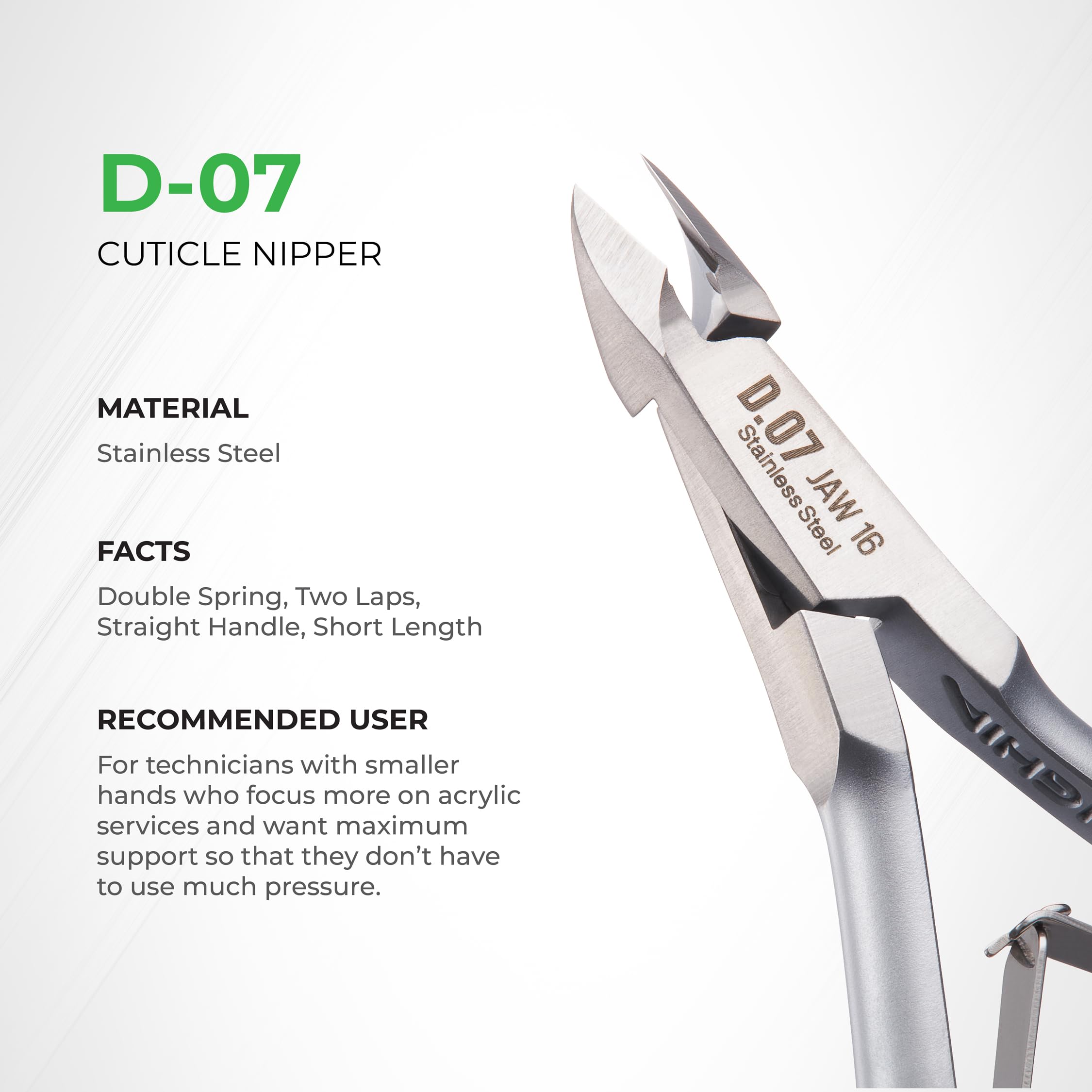 Nghia NGHIA Cuticle Nipper D-07 ergonomic short handle supports small hands.