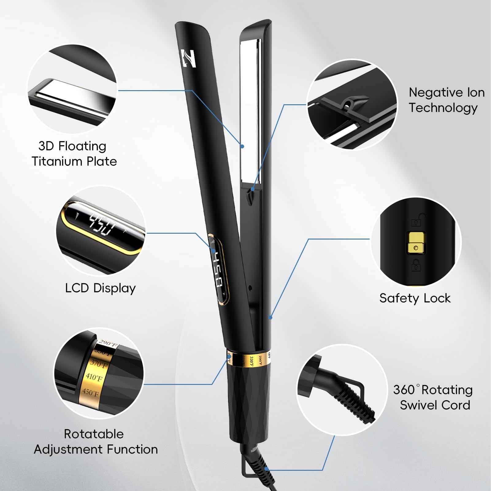 Nicebay 2-in-1 design shown for straight and curled styling versatility.