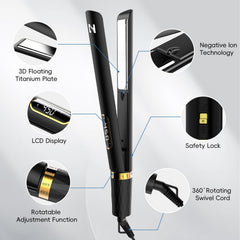 Nicebay flat iron LCD display shows real-time temperature for precise styling.