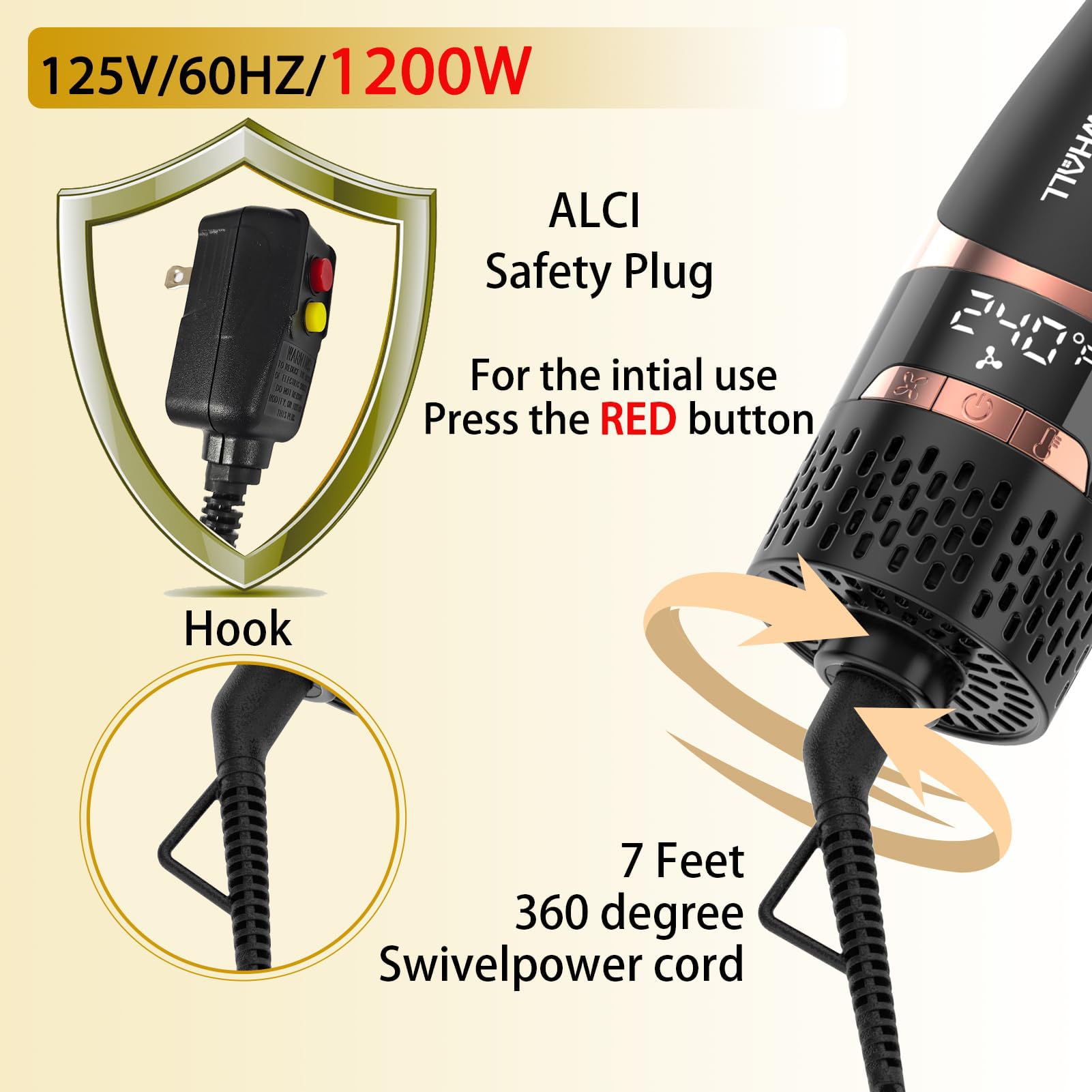 Nicebay Hair Dryer Brush 3 heat settings tailor warmth to your hair type.
