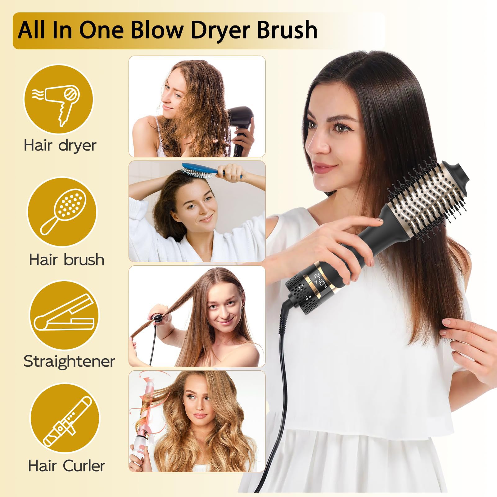 Nicebay hair dryer brush display screen enables precise airflow and temperature control.