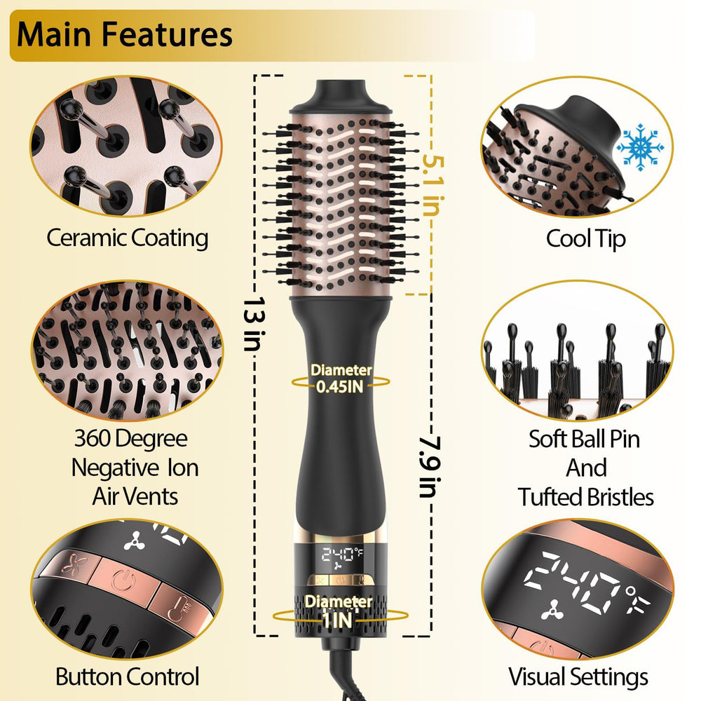 Nicebay hair dryer brush negative-ion feature reduces static for sleek hair