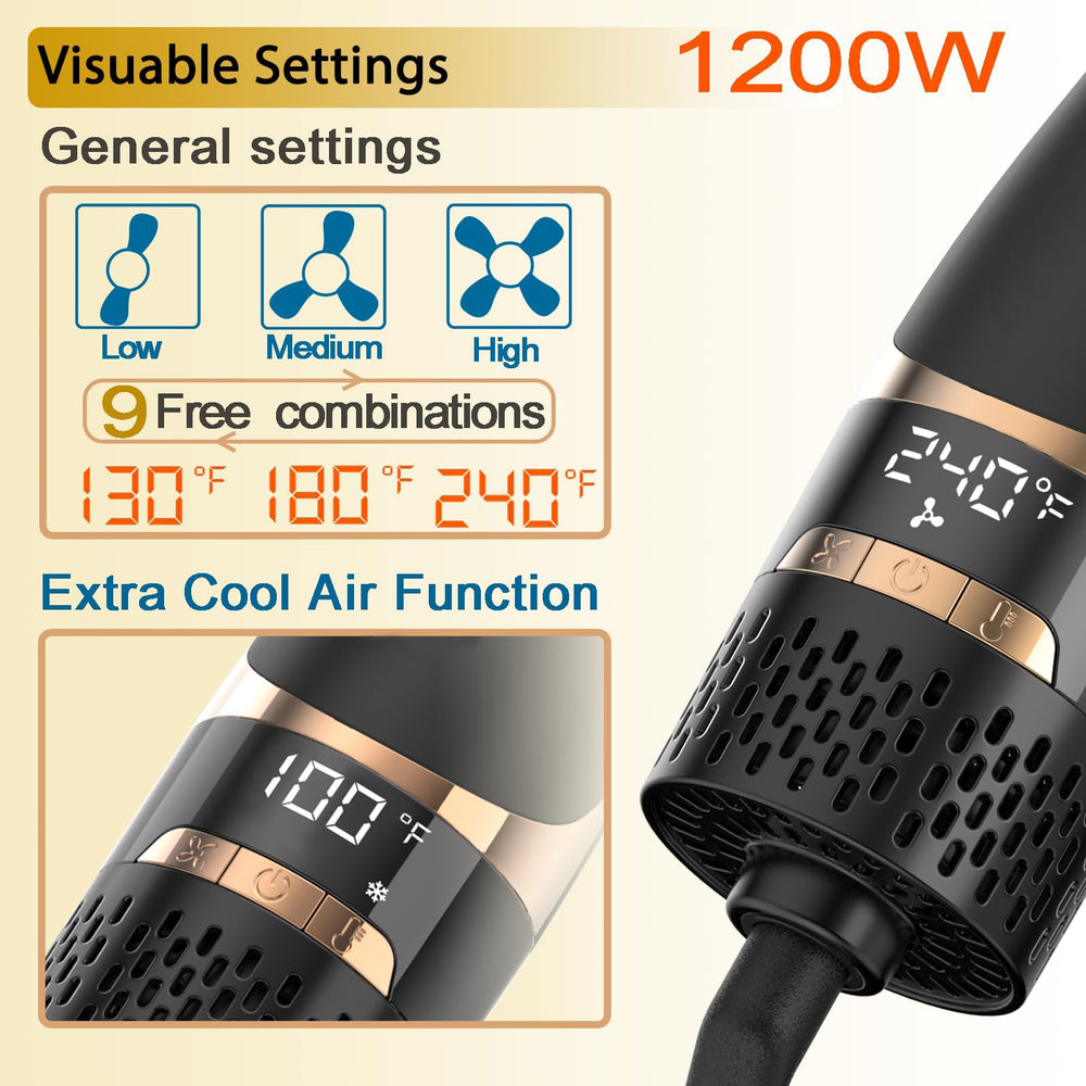 Nicebay hair dryer brush uses negative ions to reduce frizz.
