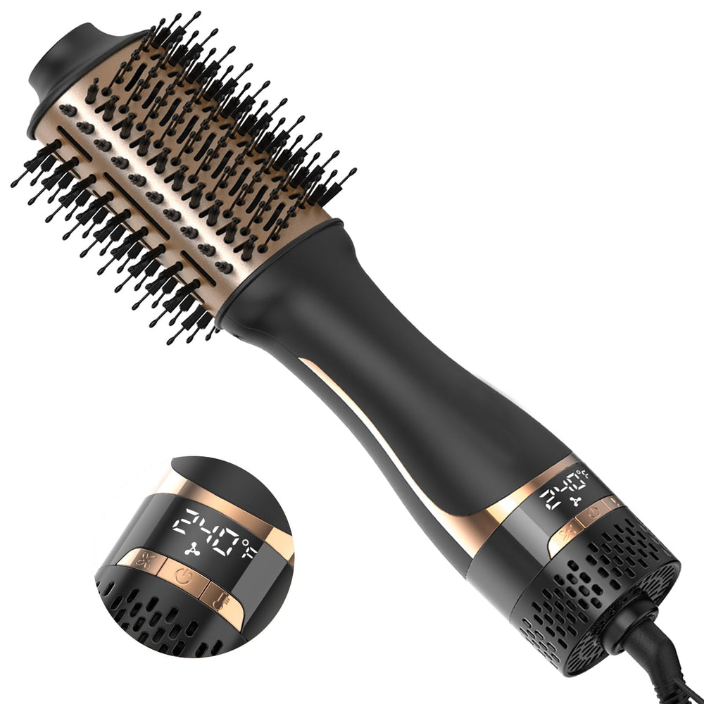 Nicebay hair dryer brush shows oval barrel for even heat distribution and smooth styling.