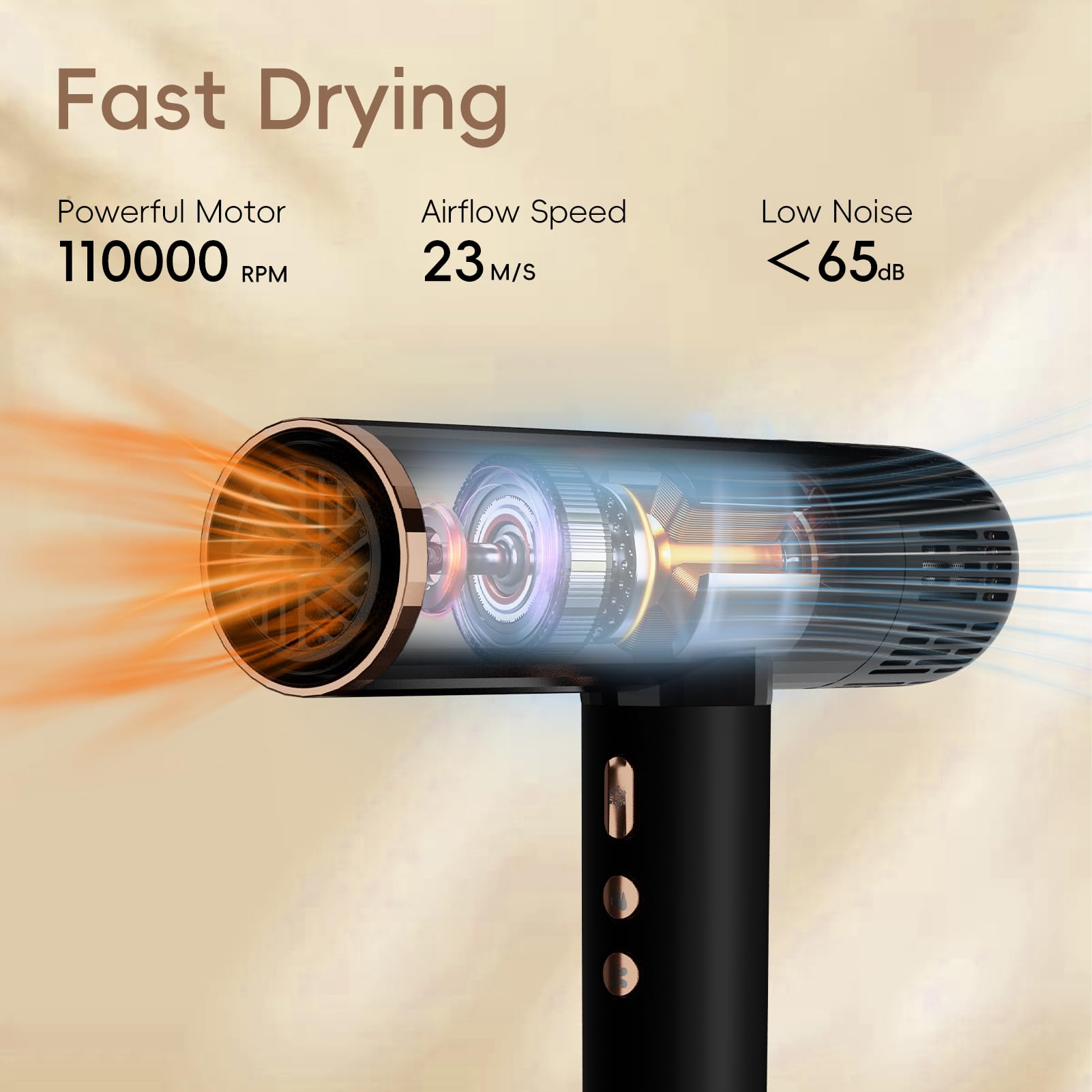 Nicebay Ionic Hair Dryer brushless motor delivers high speed for fast drying sessions.