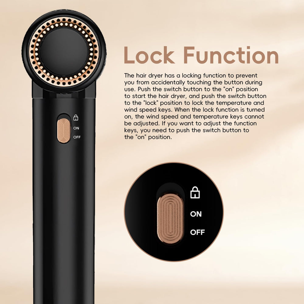 Nicebay Ionic Hair Dryer lock function prevents accidental button presses for safer use.