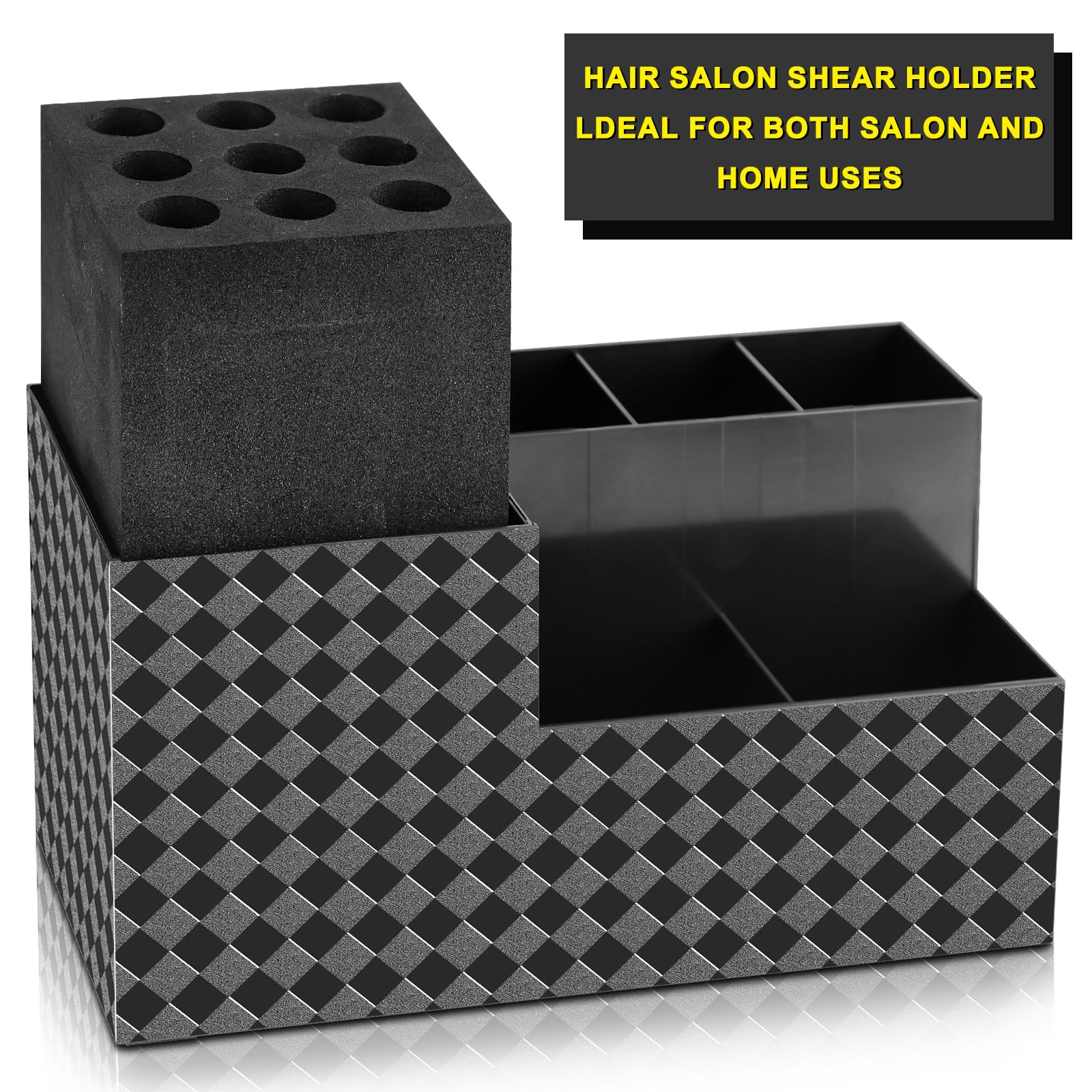 NICEMOVIC Barber Scissors Holder Box dimensions show compact footprint for salon desks