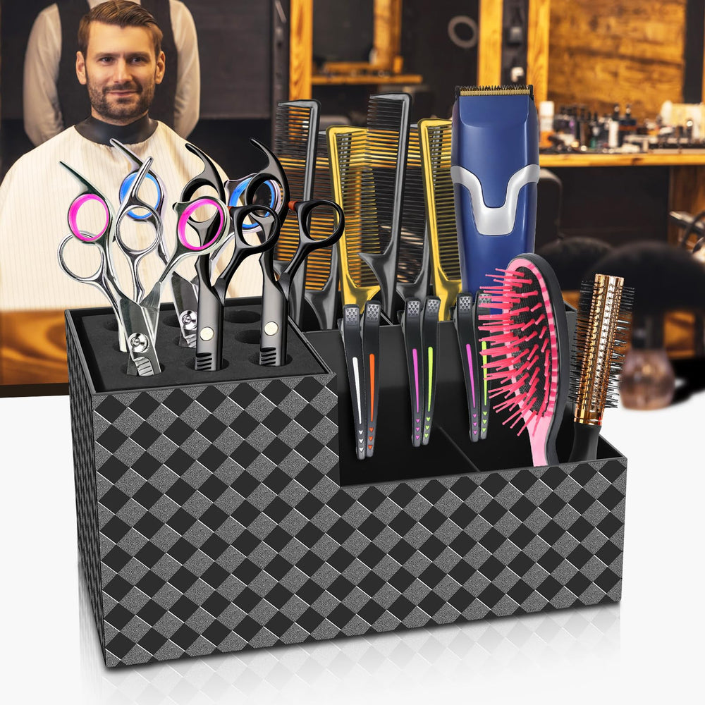 NICEMOVIC Barber Scissors Holder Box interior 9-hole compartment neatly houses scissors and combs