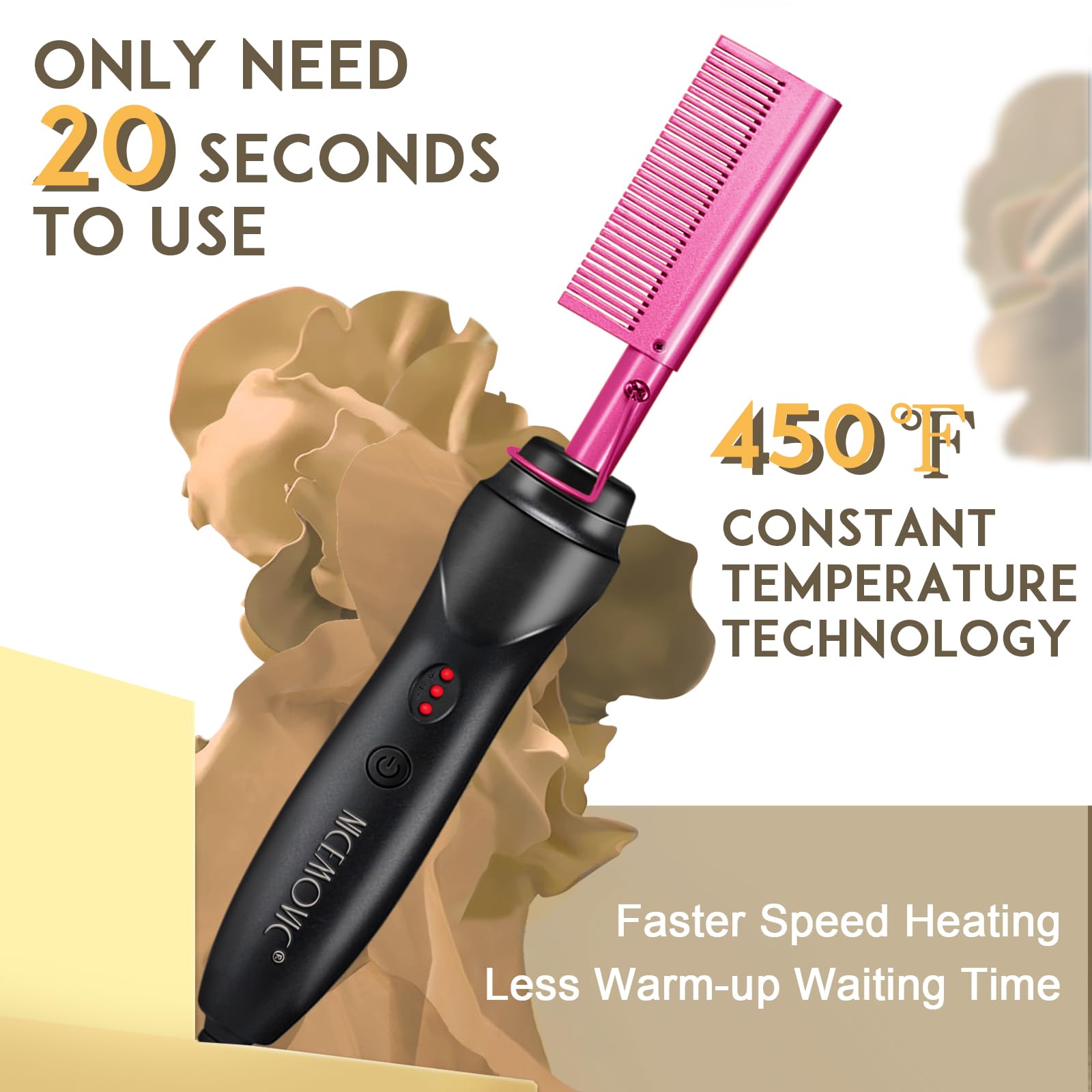 NICEMOVIC hot comb ceramic plate smooths curls with shiny finish