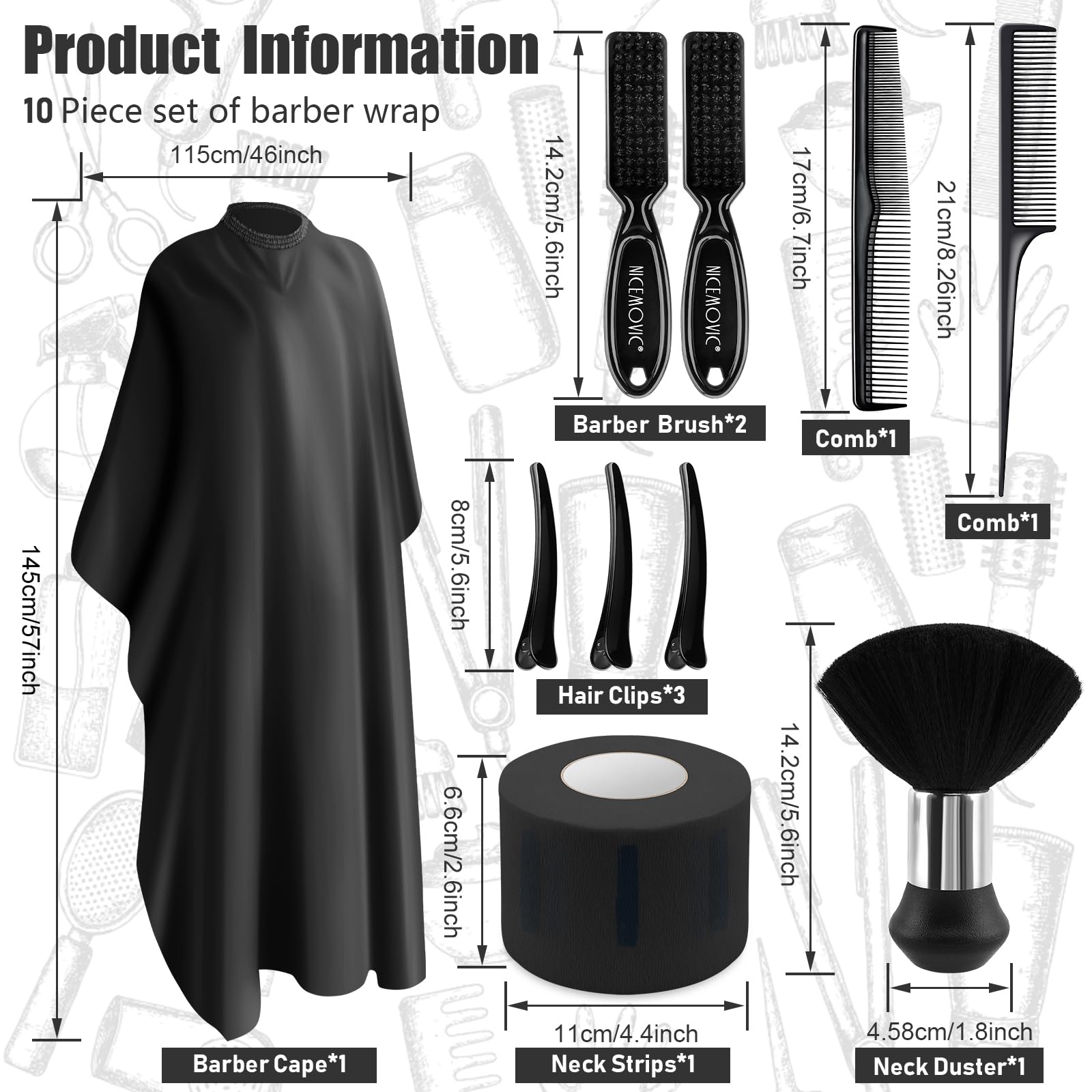 NICEMOVIC neck duster brush removes loose hair between steps