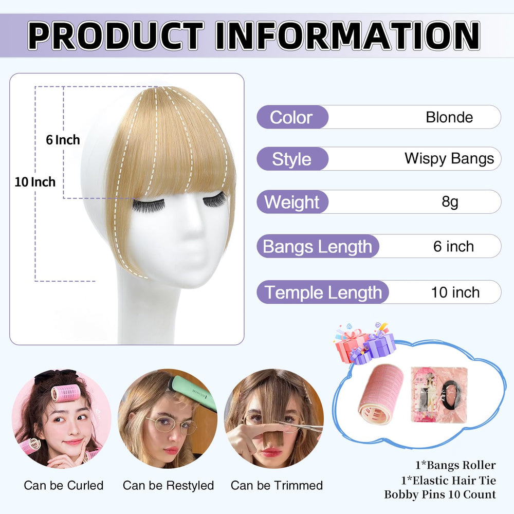 Niceone Hair Wispy Bangs blonde color match shows effortless style.