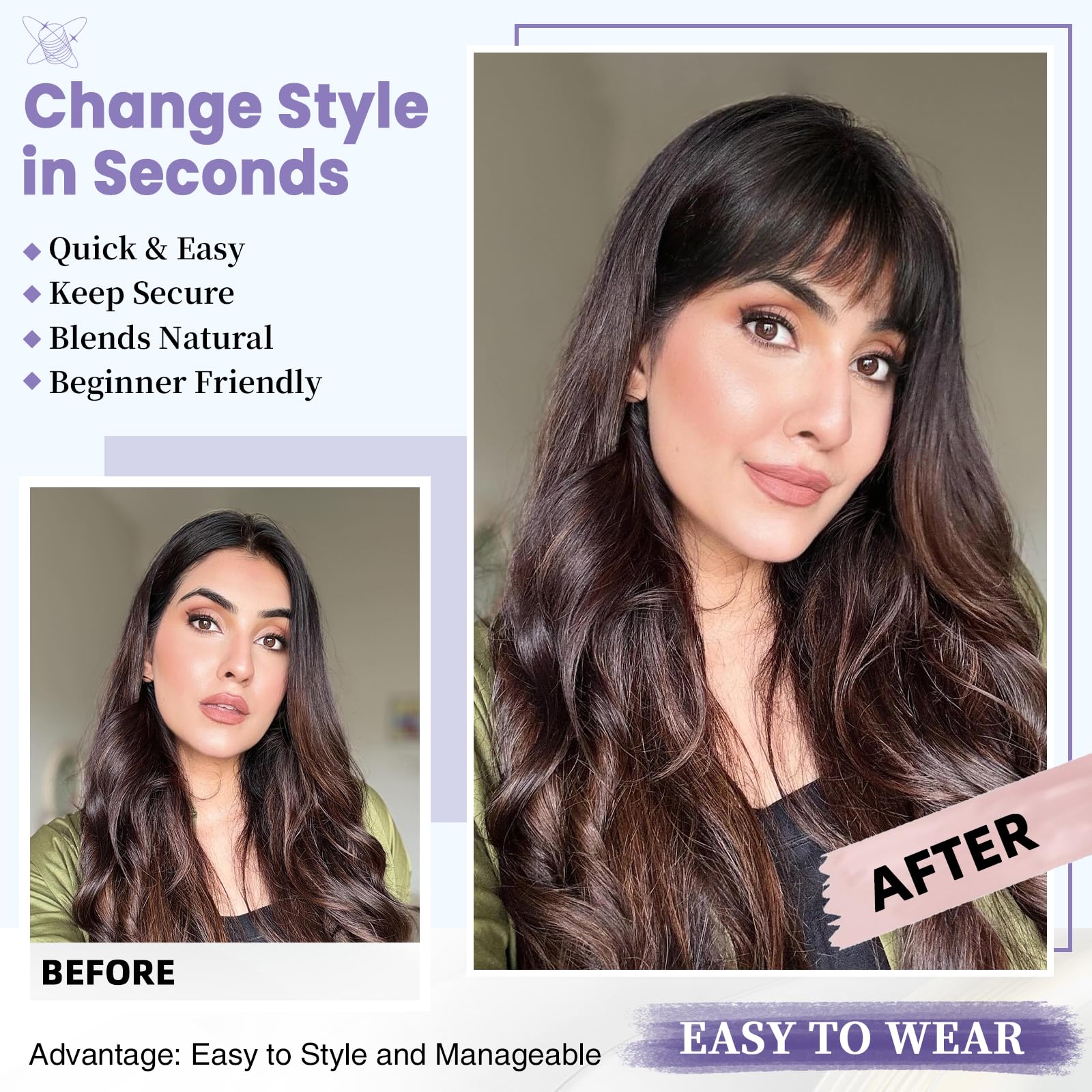 Niceone Hair Wispy Bangs Clip-Ins care routine restores volume after shipping