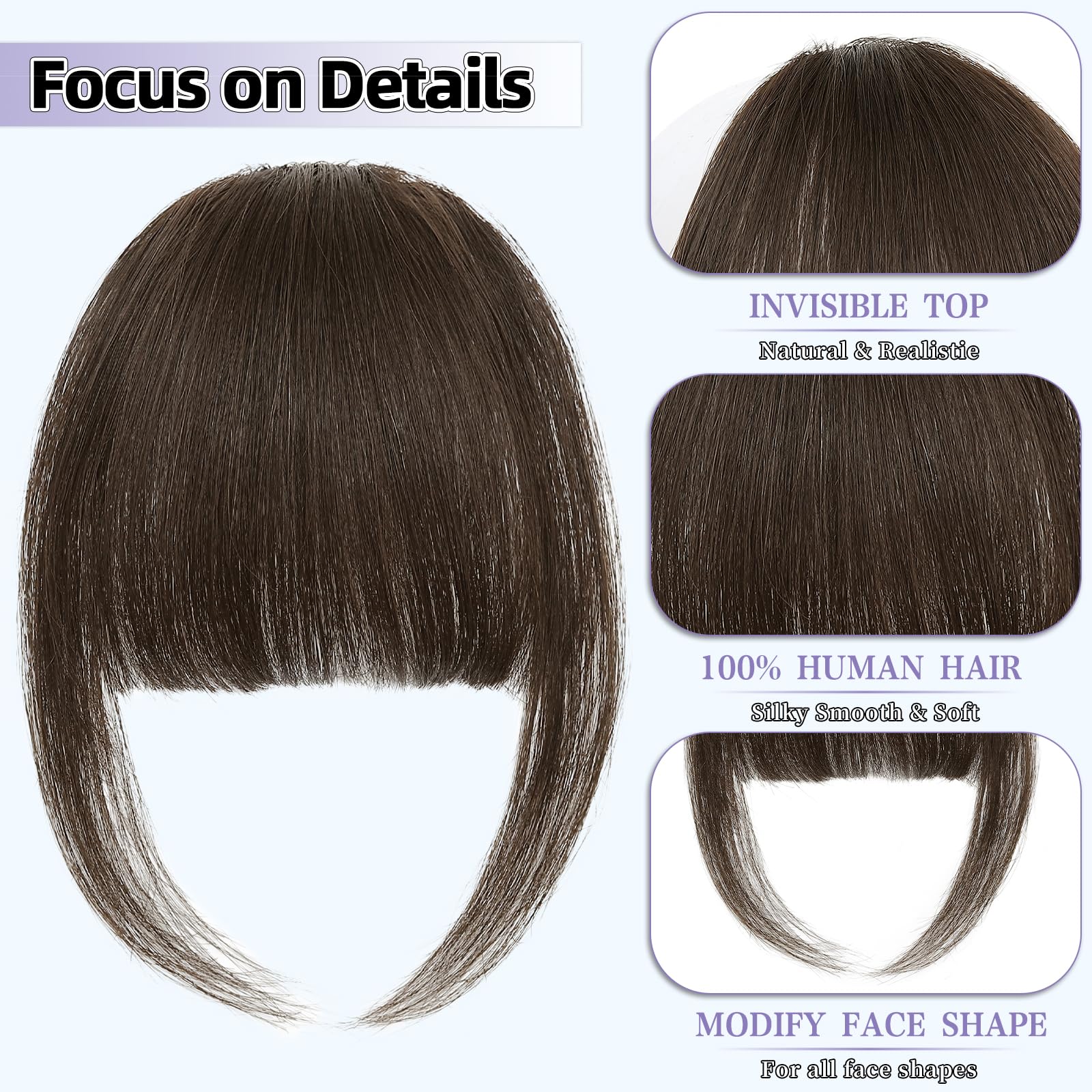 Niceone Hair Wispy Bangs Clip-Ins secure clip-on application on head