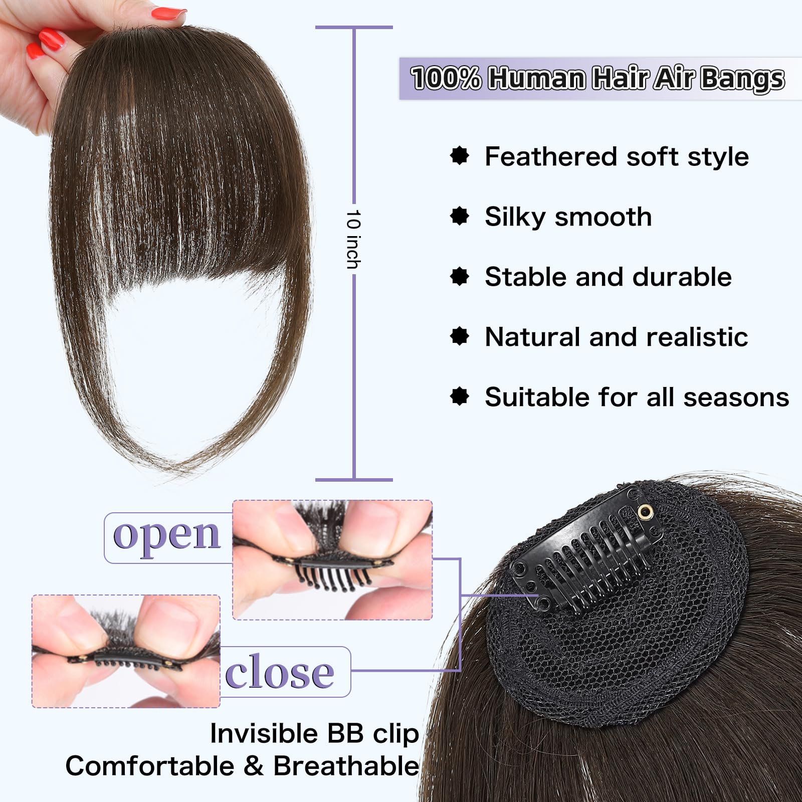 Niceone Hair Wispy Bangs Clip-Ins feathered fringe detail for face-framing style