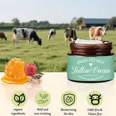 Nichalous whipped tallow cream frankincense oil close-up implies soothing rejuvenation.