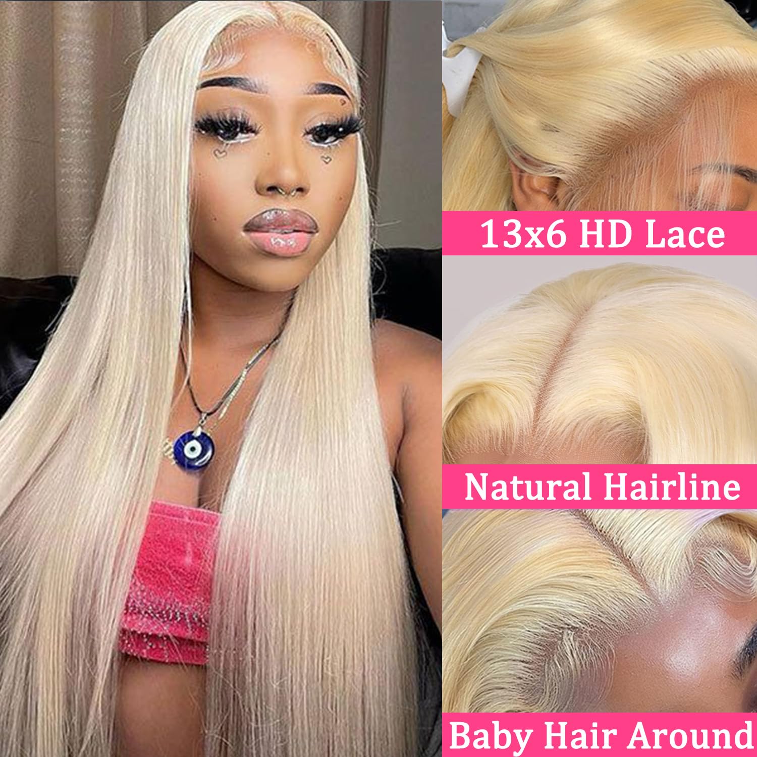 NICILK 613 lace front wig hair close-up highlights healthy Brazilian virgin hair.
