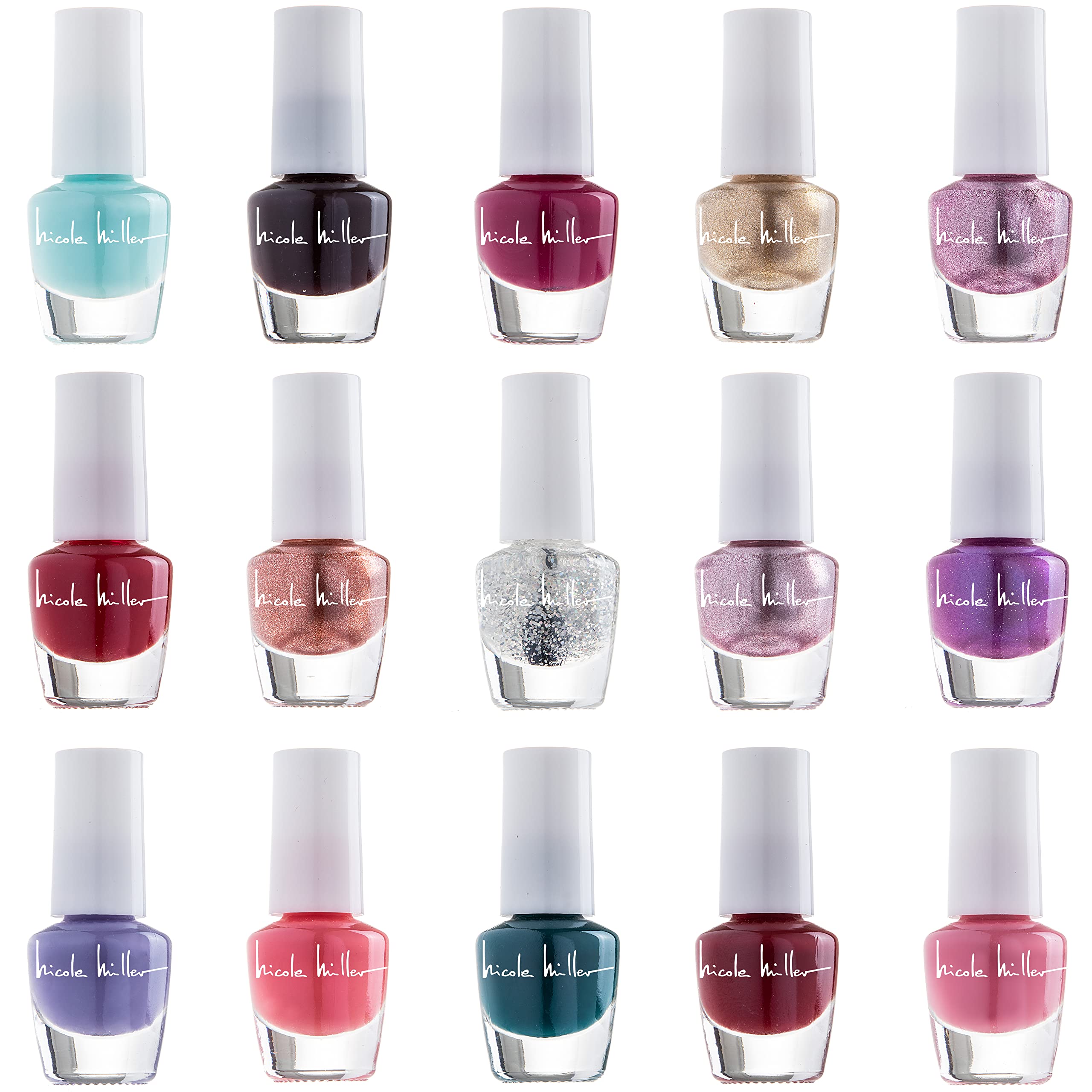 Nicole Miller mini nail polish set glossy finish for luminous nails.