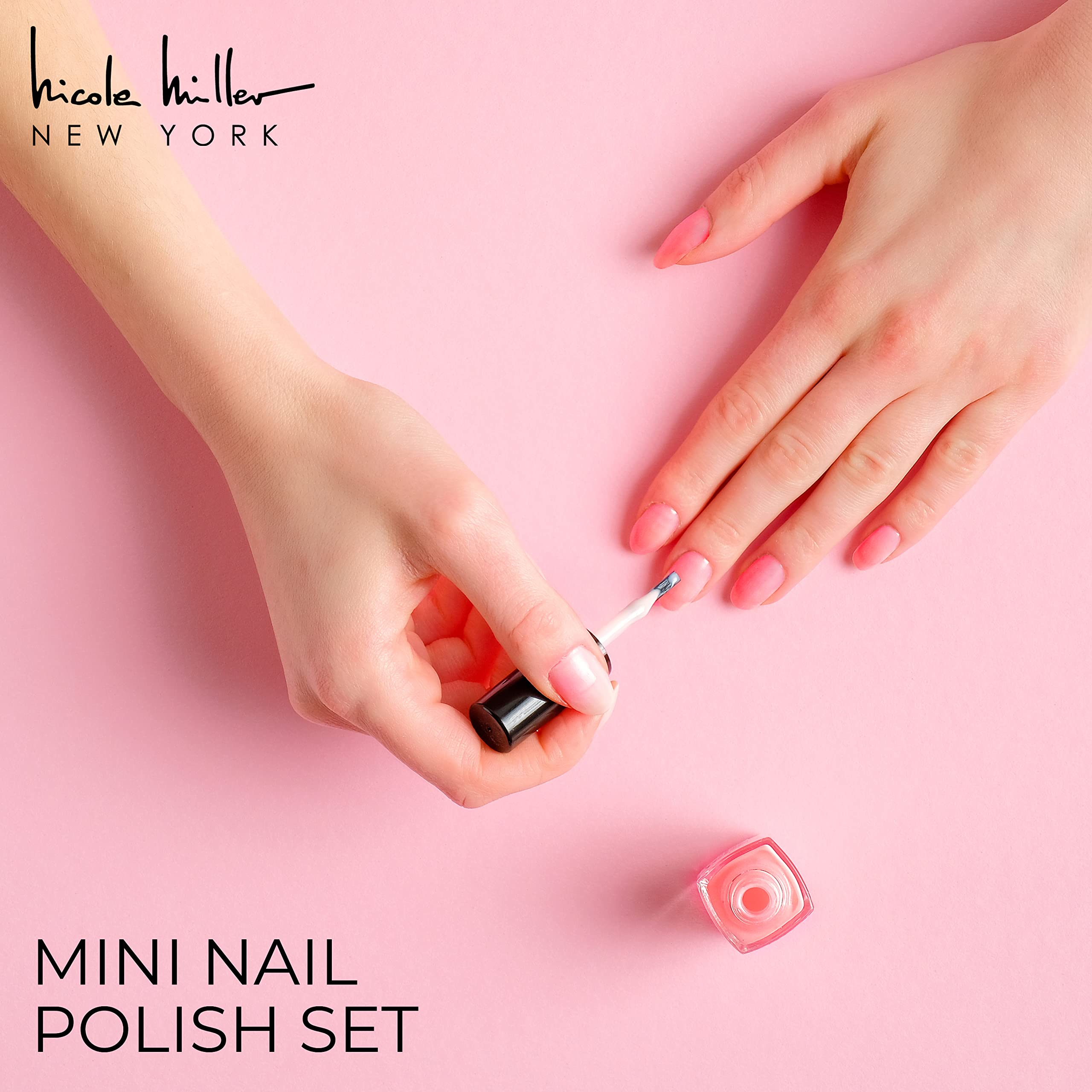 Pastel shades in Nicole Miller mini nail polish set enable soft chic manicures.