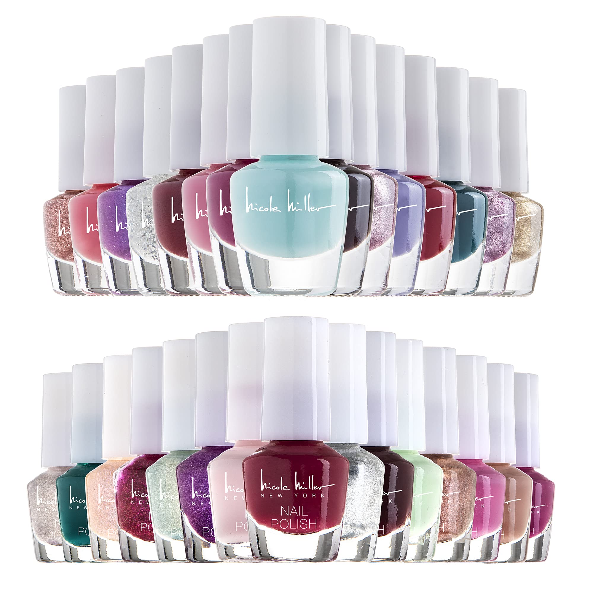 Nicole Miller New York mini nail polish set color swatches offer versatile shades for creative manis.