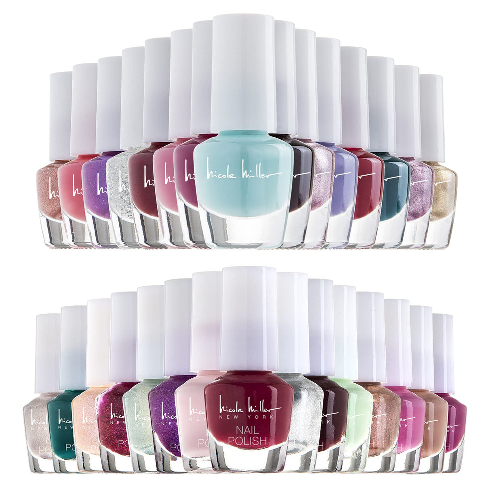 Nicole Miller New York mini nail polish set color swatches offer versatile shades for creative manis.