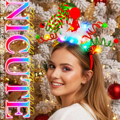 Nicute light up christmas headbands green 3 glowing detail at night event