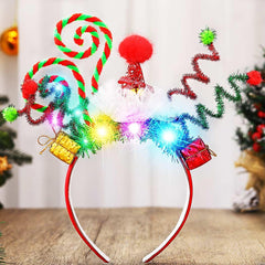 Nicute light up christmas headbands green 3 closeup showing LED candy lights and festive sparkle