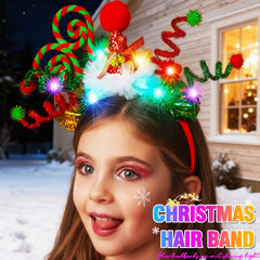 Nicute light up christmas headbands green 3 model wearing for party-ready look