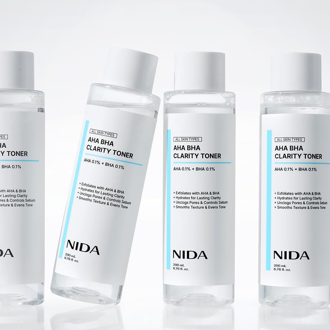 NIDA packaging clarity toner box shows compact 200ml bottle for travel