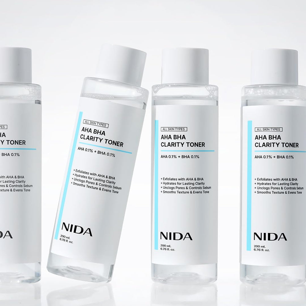 NIDA packaging clarity toner box shows compact 200ml bottle for travel