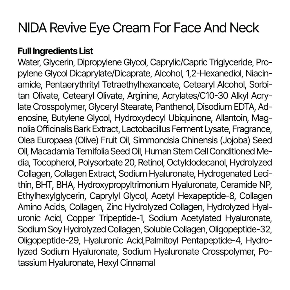 NIDA Revive Eye Cream before-after shot hints visible texture improvements.