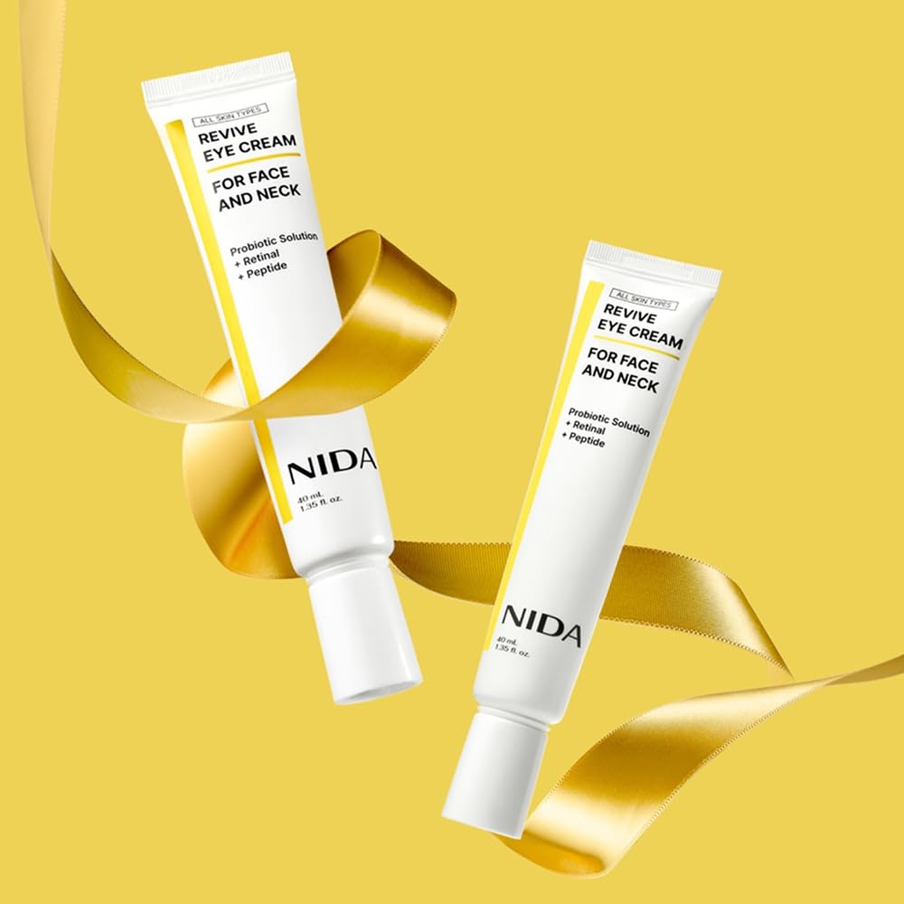 NIDA Revive Eye Cream face-neck application suggests daily-use hydration and care.