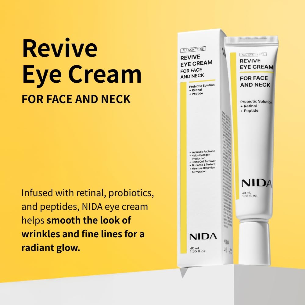 NIDA Revive Eye Cream texture swirl highlights a nourishing, lightweight feel.