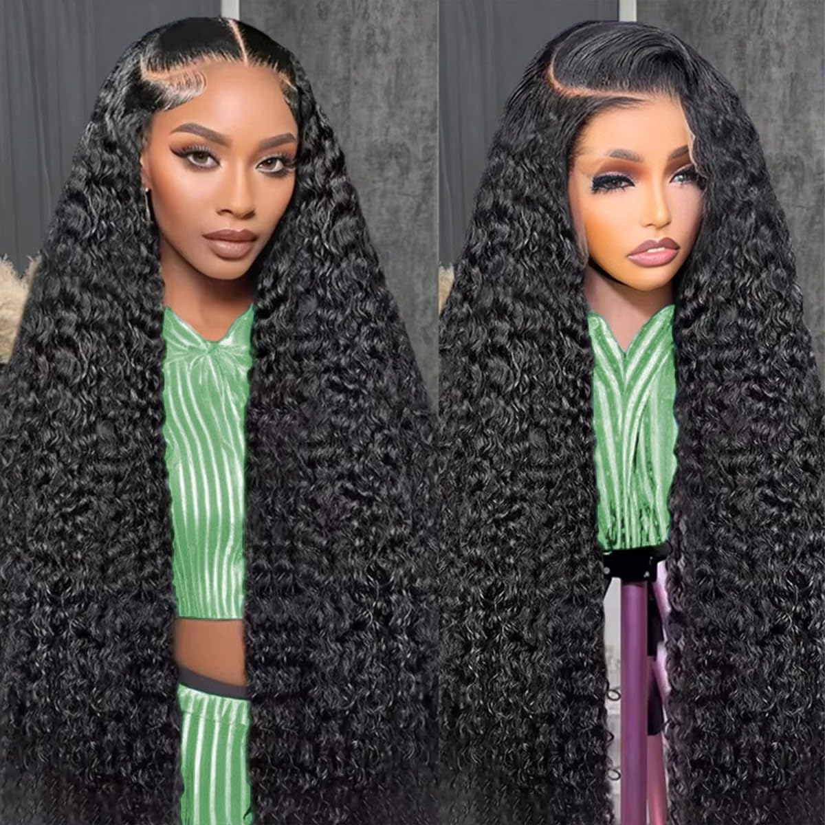 Nidoneld deep wave wig front view shows natural hairline for versatile styling