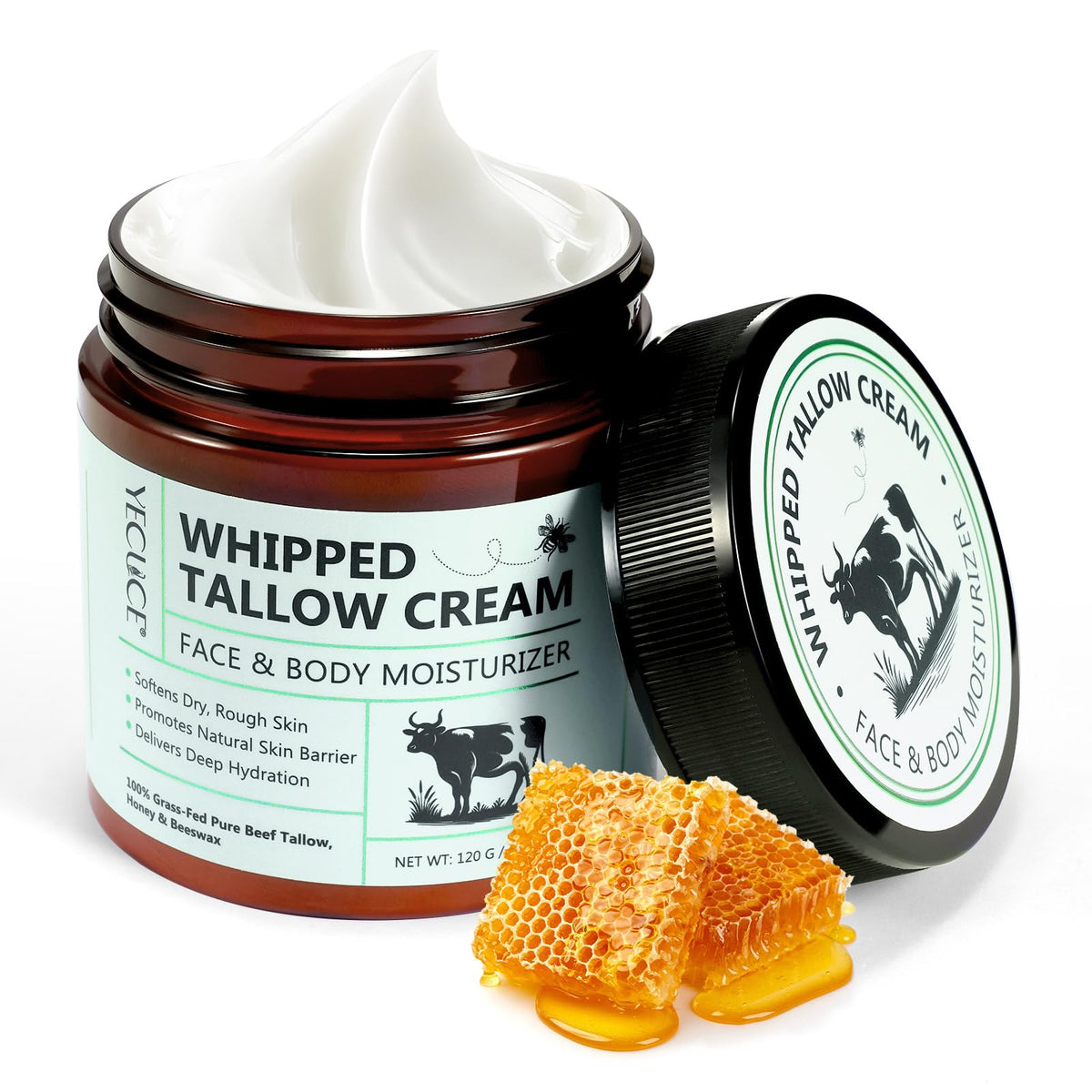 NIFEISHI beef tallow honey balm jar close-up showing nourishing skin hydration