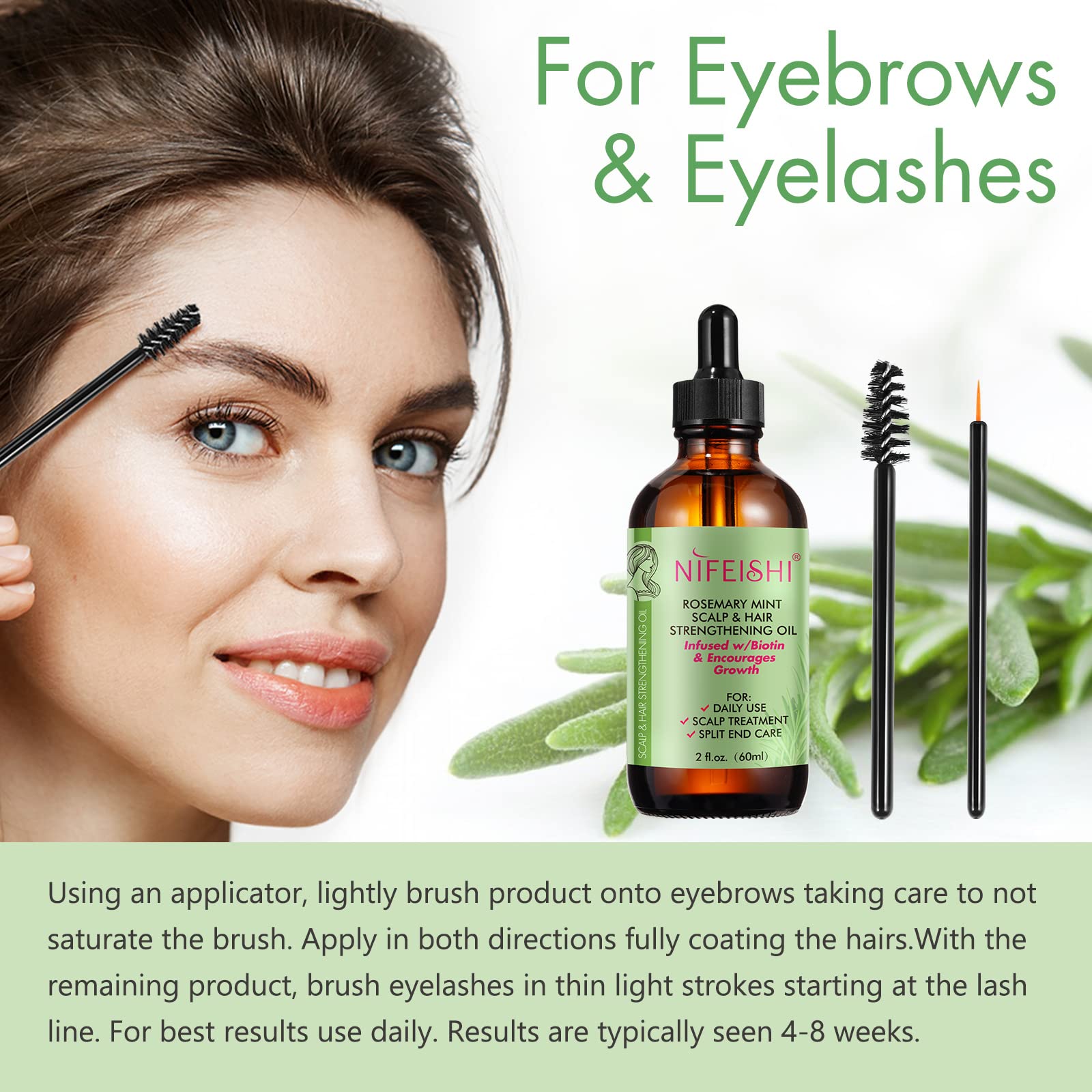 NIFEISHI rosemary oil with eyelashes brush for precise brow and lash application