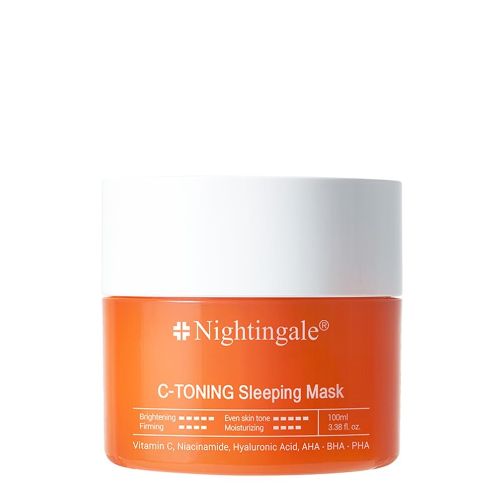 Nightingale C Toning Mask packaging closeup; eco-friendly soy ink.