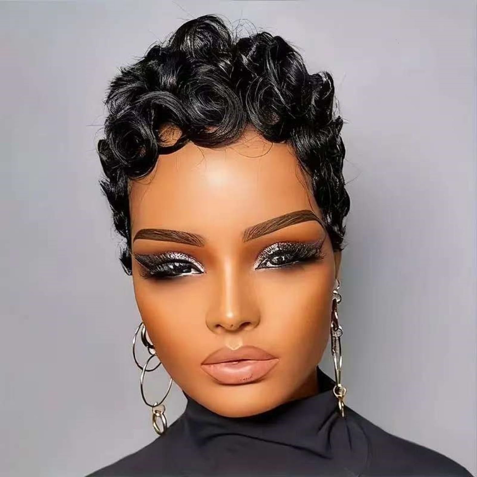 Nigteye Pixie Cut Wig bangs closeup with realistic parting and texture
