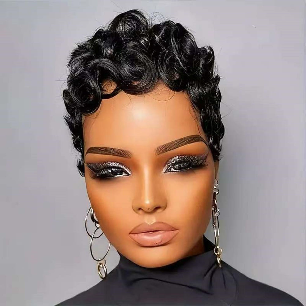 Nigteye Pixie Cut Wig bangs closeup with realistic parting and texture