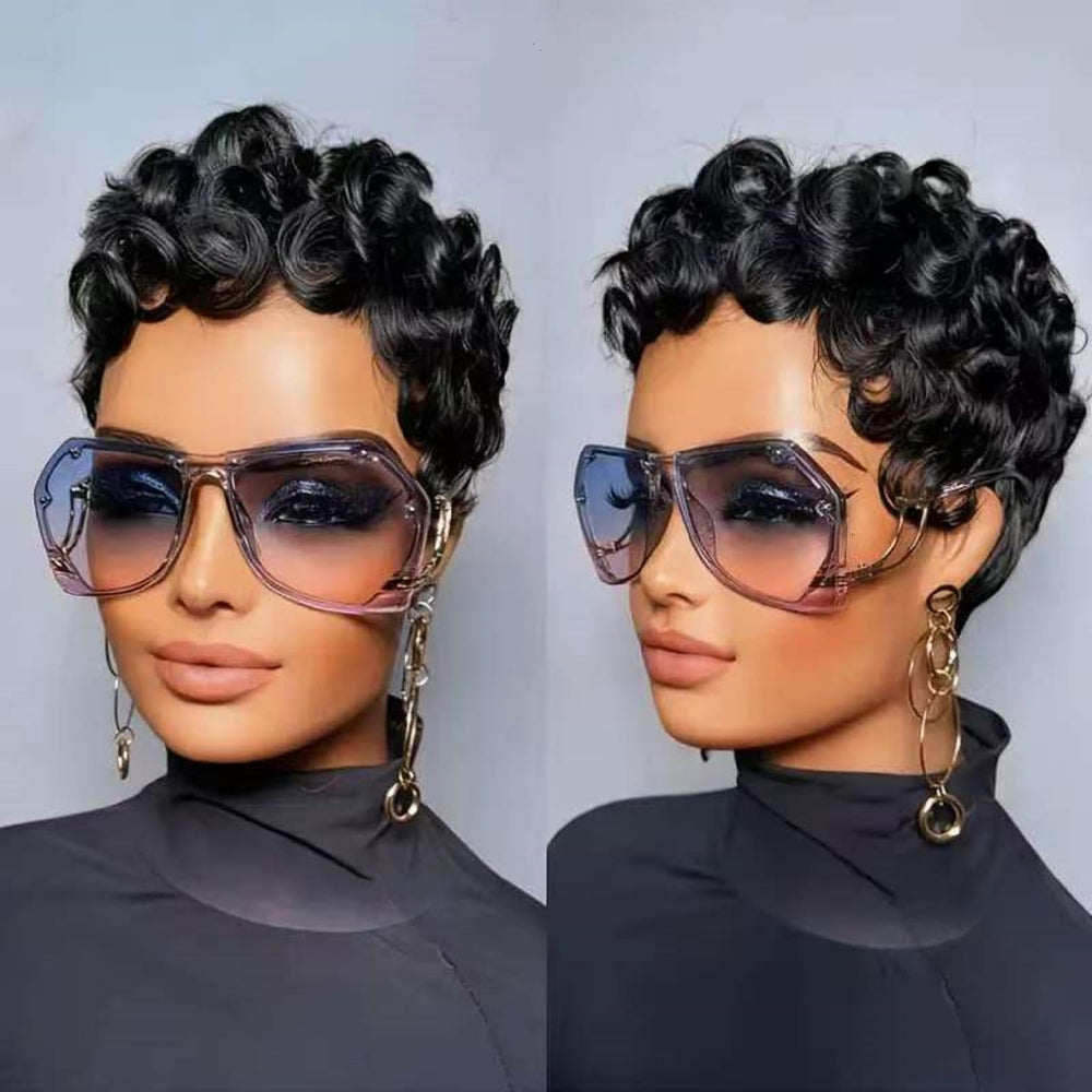 Nigteye Pixie Cut Wig front view showing natural 1B color for daily wear