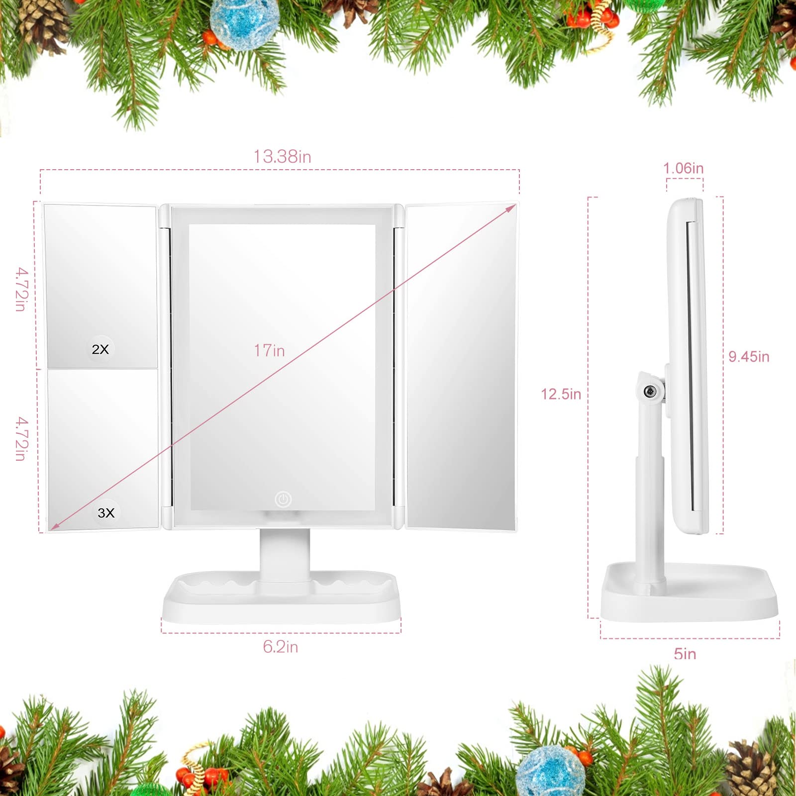 NIKKOMON makeup mirror showing 3 color lighting modes
