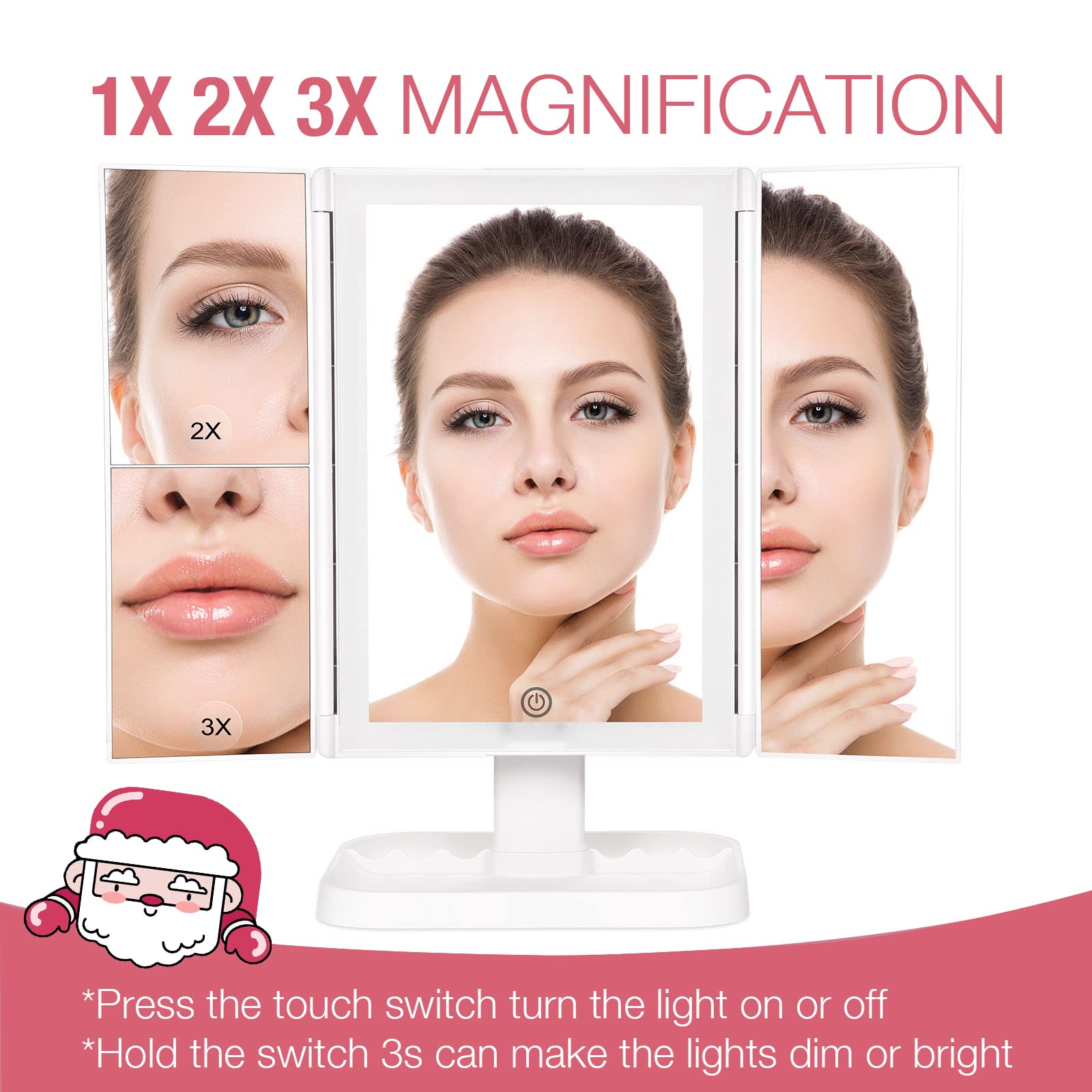 NIKKOMON makeup mirror magnification options 10x/3x/2x